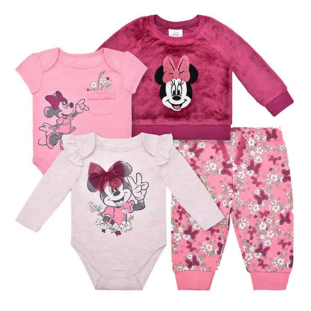 NWT Disney Minnie Infant 4-piece Pink & Grey Plush Layering Play Set - 3M